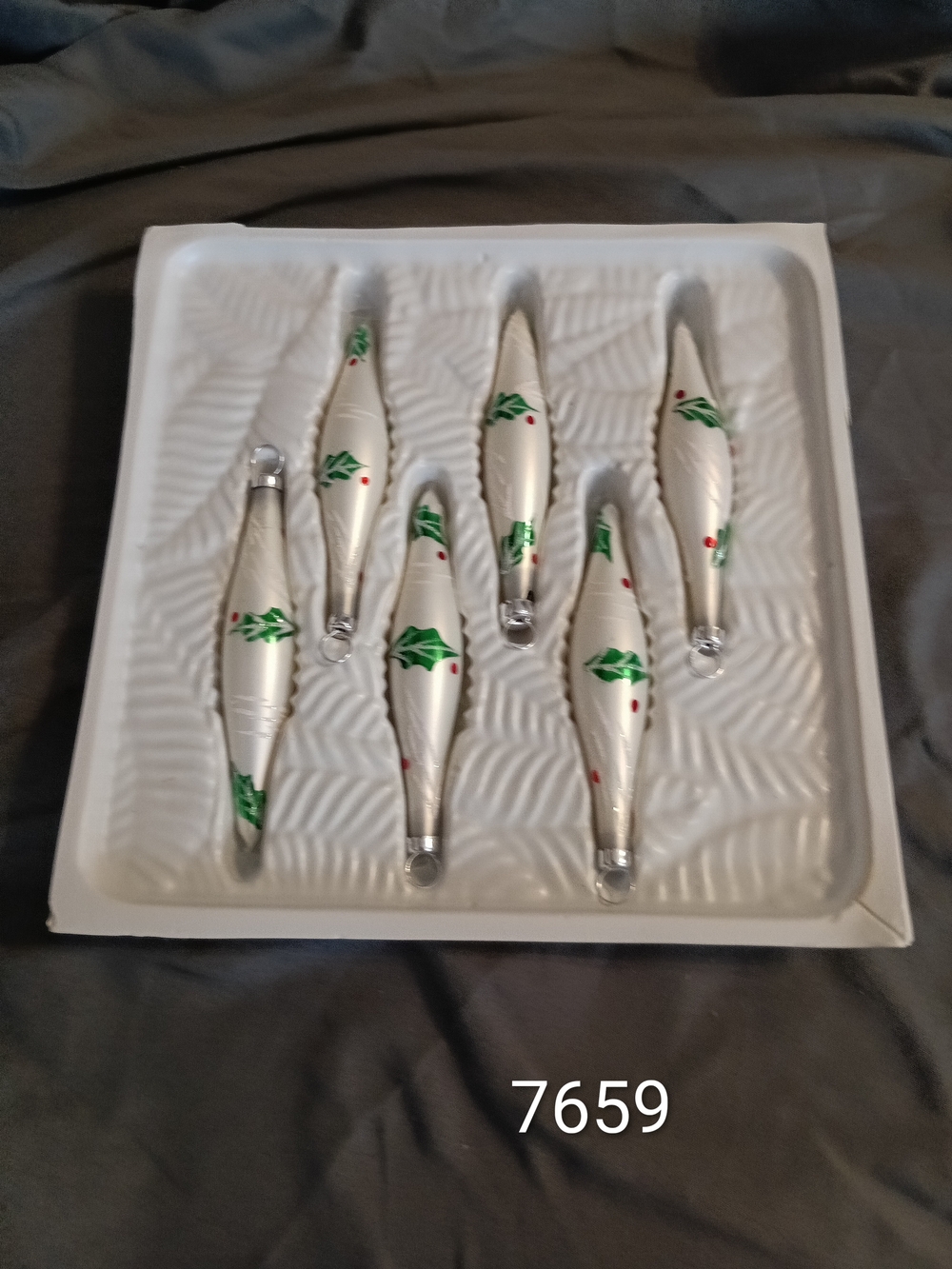 Holiday Glass Icicle Ornaments with Green Holly Accents - Pack of 6